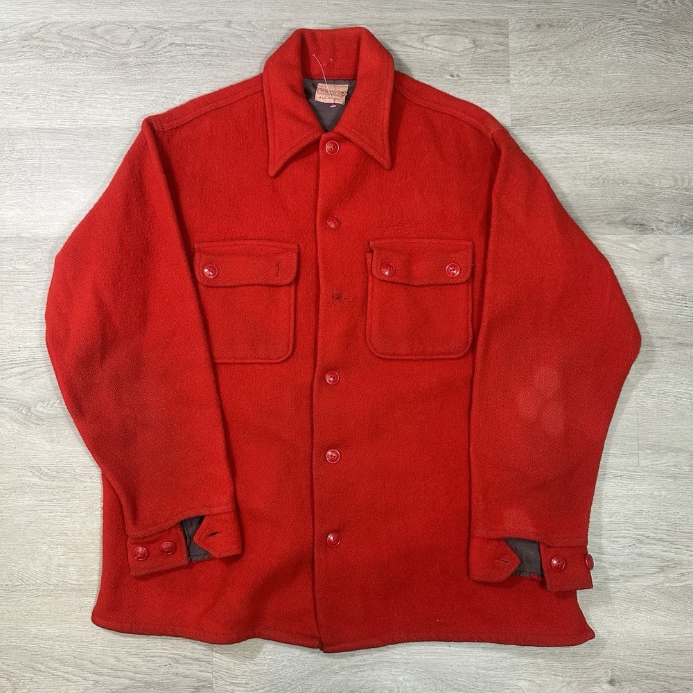 Vintage 60s/70s Brent‎ All Woll Women's Coat Buttons Red Chest Pockets Collared